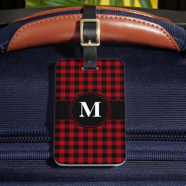 Modern Red Mönster Monogram Bagagebricka (Framsida Insitu 2)