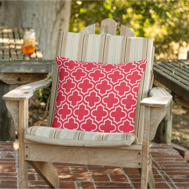 Modern Red Moroccan Quatrefoil Mönster Kudde (Stol)