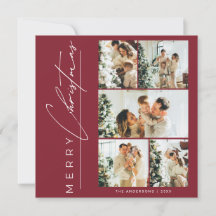 Modern Red Multi Photo Merry Christmas Script