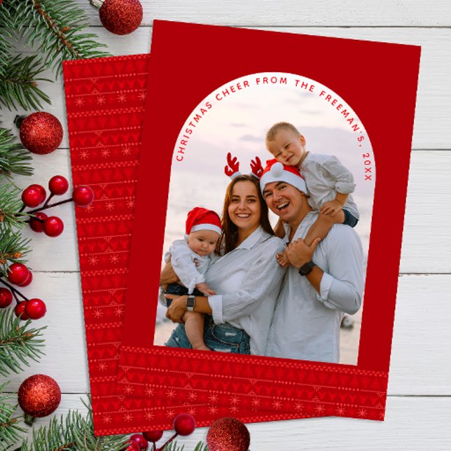 Modern Red Nordic Arch-julkort Julkort (Red Nordic Arched Christmas Card)