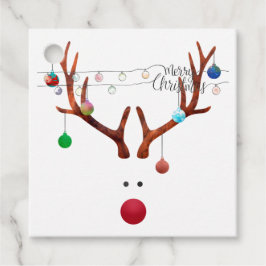 Modern Red Nposed Reindeer Colorful Ljus Gåvor Etiketter