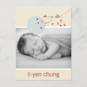 Modern Red Ntestd Bird Family Simple Photo Birth Meddelande Vykort