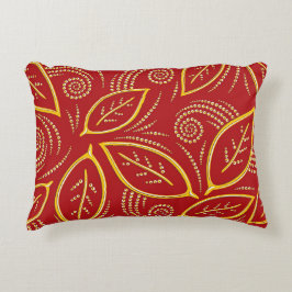 Modern Red och Guld Illustrated Löv Mönster Prydnadskudde