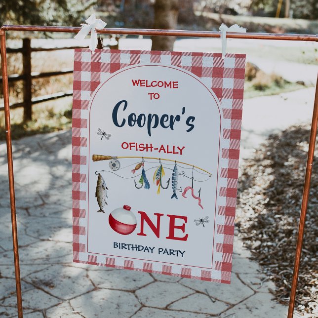 Modern Red Ofishally One 1st Birthday Welcome Sign Fototryck (Ofishally one birthday welcome sign, Ofishally One Sign, Ofishally One Birthday Welcome Poster
)