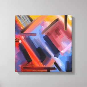Modern Red Orange Black Rosa Blue Abstraction Canvastryck