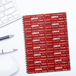 Modern Red Personalized Name Collage Anteckningsbok