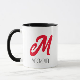 Modern Red Personlig Script Monogram Mugg