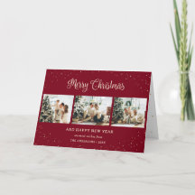 Modern Red Photo Collage God jul Card