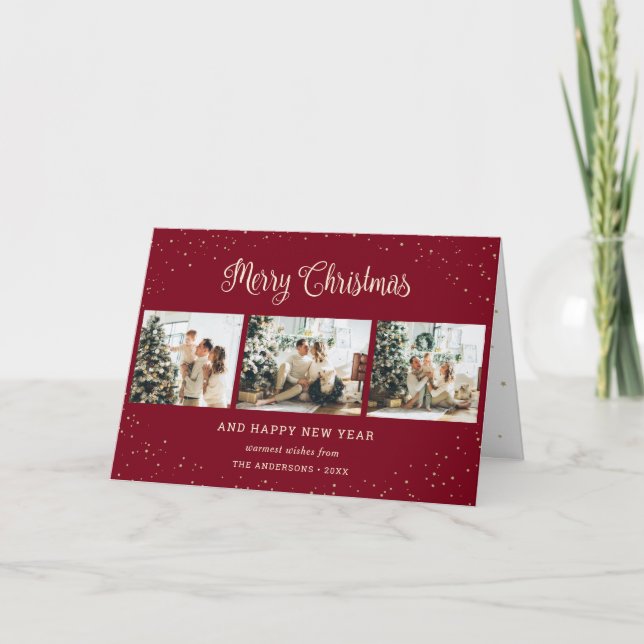 Modern Red Photo Collage God jul Card Kort (Framsida)