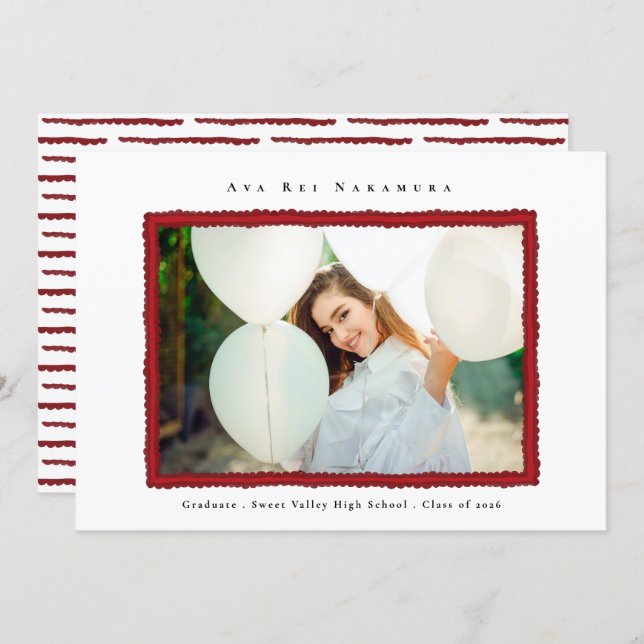 Modern Red Photo Frame Graduation Class of 2026 Meddelande (Fram/baksida)