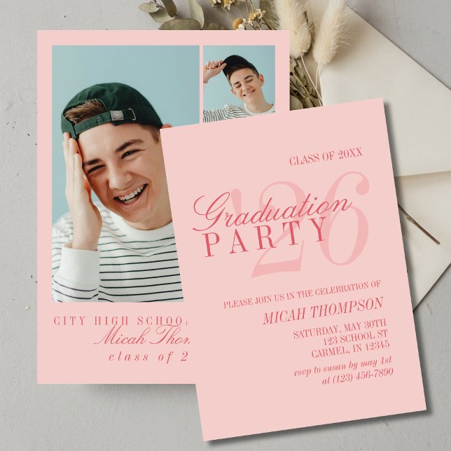 Modern Red Photo Graduation Party Inbjudningar (Modern Red Photo Graduation Party Invitation)