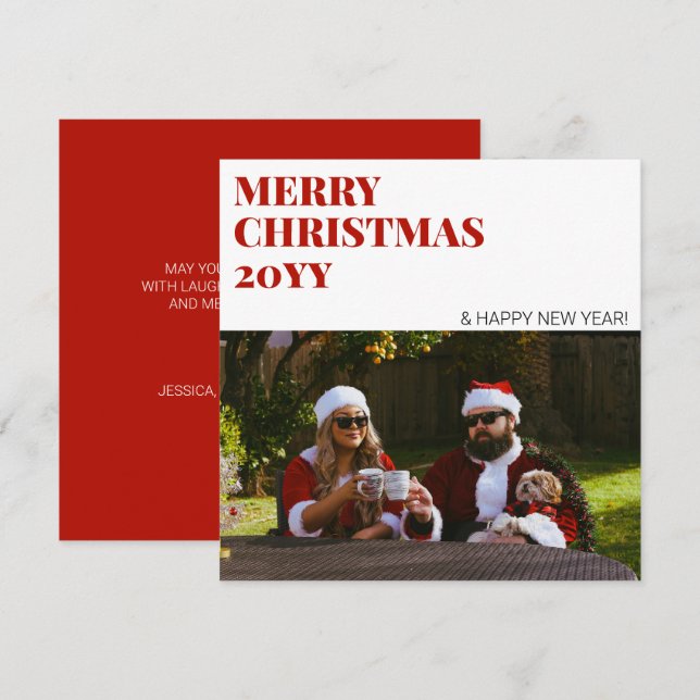 Modern Red Photo Simple Minimalist God jul Julkort (Fram/baksida)