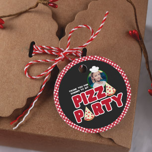Modern Red Pizza Party Barns födelsedag Tack Gåvor Etiketter