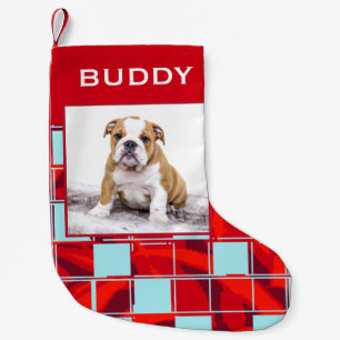 Modern Red Play Bulldog Hund Pet Photo Liten Julstrumpa