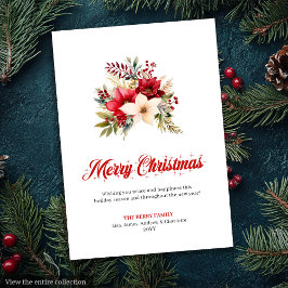 Modern Red Poinsettia Botanical Greeting Card Julkort