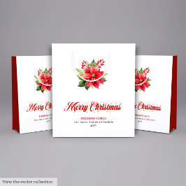 Modern Red Poinsettia Botanical Holiday Gift Bag