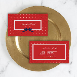 Modern Red Polka Dot Blue Ribbon Social Media Visitkort
