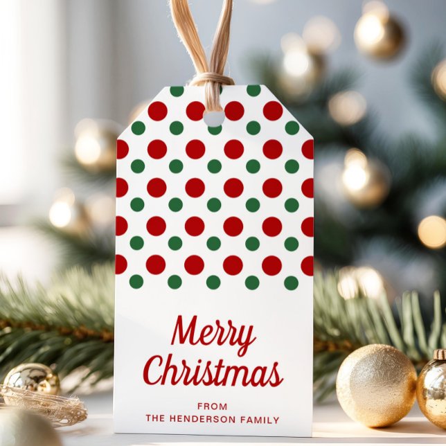 Modern Red Polka dots God jul Presentetikett (Modern Red Polka Dots Merry Christmas Gift Tags)