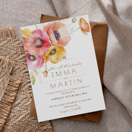 Modern Red Poppies Blommigt Bröllop Inbjudningar