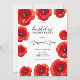Modern Red Poppy Blommigt Birthday Garden Party Inbjudningar