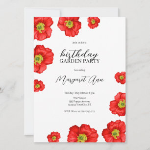 Modern Red Poppy Blommigt Birthday Garden Party Inbjudningar