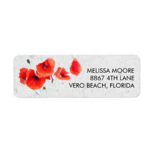 Modern Red Poppy Blommigt Returadress Etikett