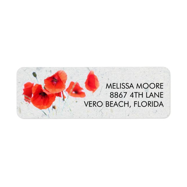 Modern Red Poppy Blommigt Returadress Etikett (Framsidan)