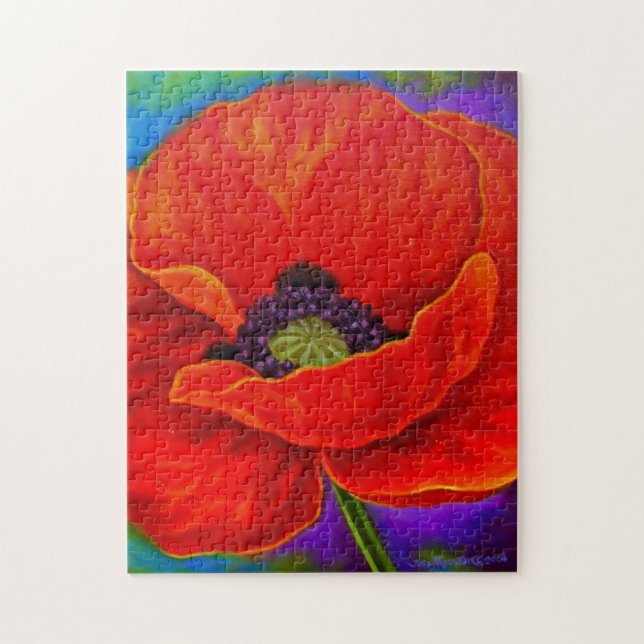 Modern Red Poppy Flowers Challenging Blommigt Art Pussel (Vertikal)