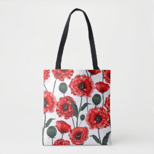 Modern Red Poppy Land Blommigt Tygkasse