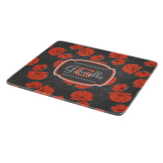 Modern Red Poppy Mönster Monogram på Slate Grått