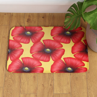 Modern Red Poppy Mönster på Gult Bath Mat Badrumsmatta
