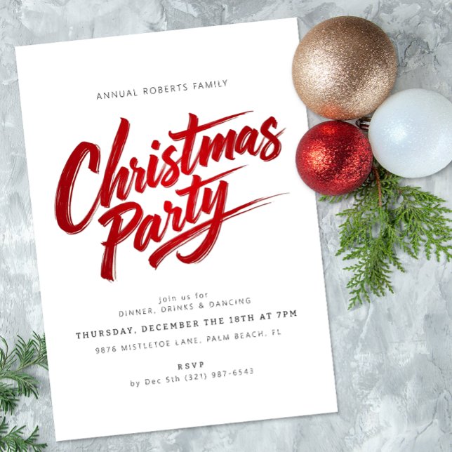 Modern Red Push Script-julfest-inbjudan Inbjudningar (Christmas Party Invite)