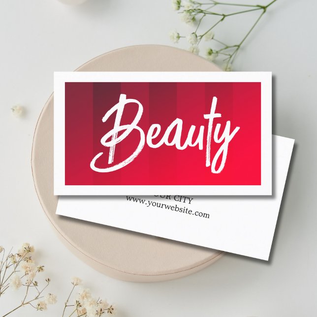 Modern Red Rand White Beauty Hair Makeup Visitkort (Skapare uppladdad)