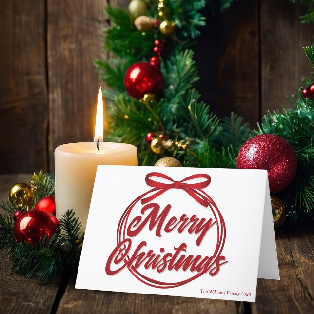 Modern Red Ribbon Bow God jul-skript Helgkort (Skapare uppladdad)