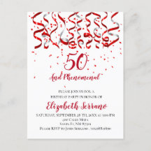 Modern Red Ribbon & Confetti 50:e födelsedagen
