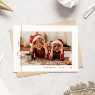 Modern Red Ribbon jul Photo Helgdag Card Julkort