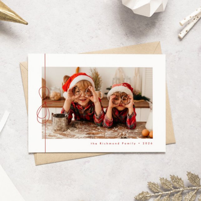 Modern Red Ribbon jul Photo Helgdag Card Julkort (Skapare uppladdad)