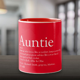 Modern Red Roligt World's Best Moster Auntie Defin Två-Tonad Mugg