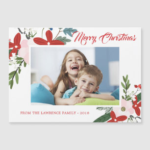 Modern Red Rosa Blommigt God jul Photo Card