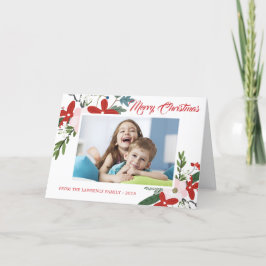 Modern Red Rosa Blommigt God jul Photo Card Helgkort
