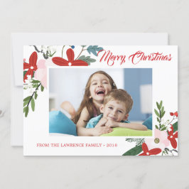 Modern Red Rosa Blommigt God jul Photo Card Julkort