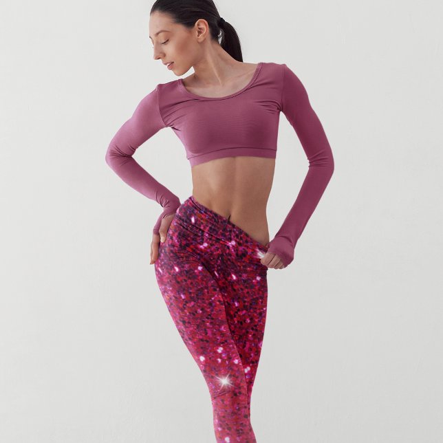 Modern Red & Rosa Glitter Sparkles Gift Leggings (Skapare uppladdad)