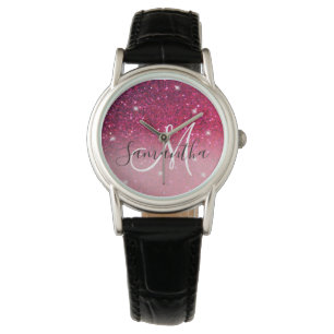 Modern Red & Rosa Glitter Sparkles Namn Armbandsur