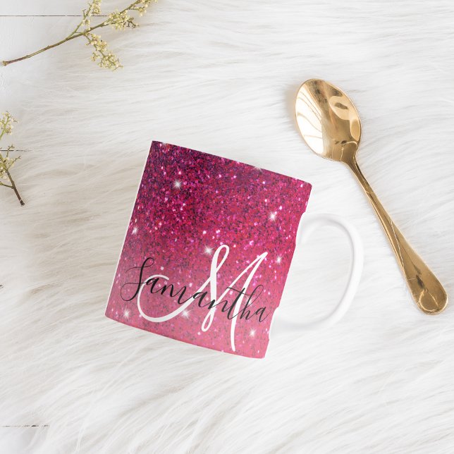 Modern Red & Rosa Glitter Sparkles Namn Mugg (Skapare uppladdad)
