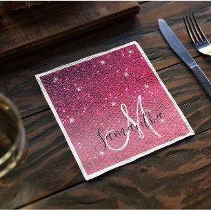 Modern Red & Rosa Glitter Sparkles Namn Pappersservett