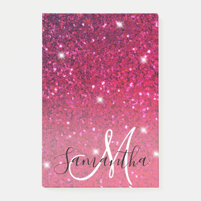 Modern Red & Rosa Glitter Sparkles Namn Post-it Block (Framsida)