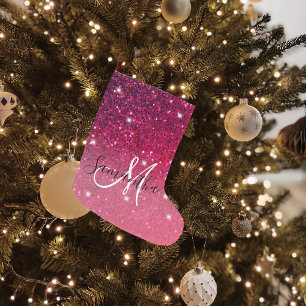 Modern Red & Rosa Glitter Sparkles Namn Stor Julstrumpa