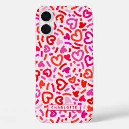 Modern Red Rosa Lila Romantic Kärlek Heart Mönster
