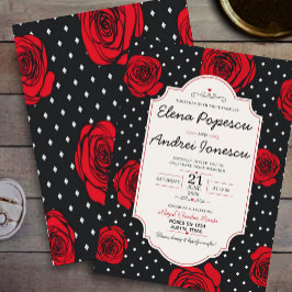 Modern Red Rose Elegant Black and Red Romantic Inbjudningar