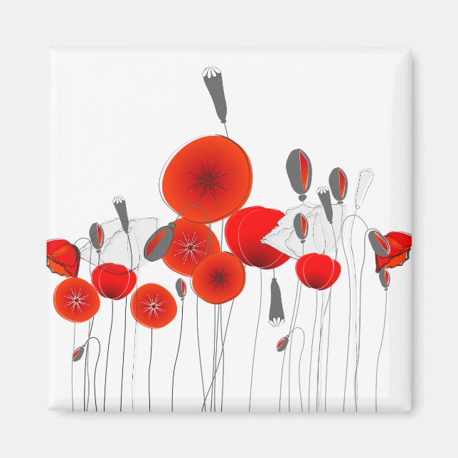 Modern Red Round Poppies Magnet (Framsidan)